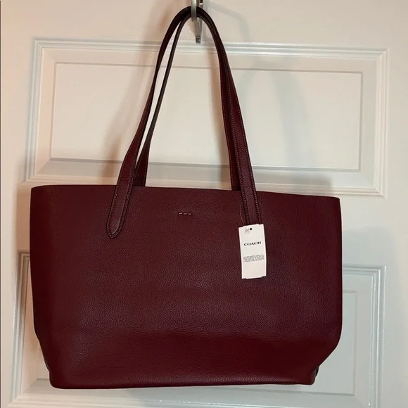 Coach CC050 Pebble Leather Cameron Large shopper Tote Shoulder Bag Burgandy NWT - Picture 2 of 12